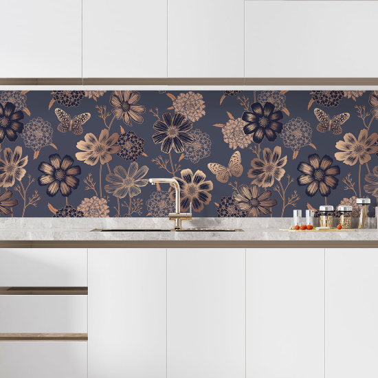 Self Adhesive Kitchen Splashback - Flowers Butterflies