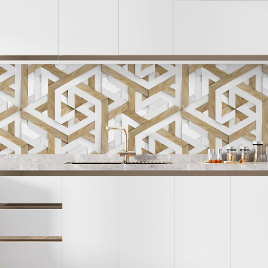 Self Adhesive Kitchen Splashback - Geometric Wood