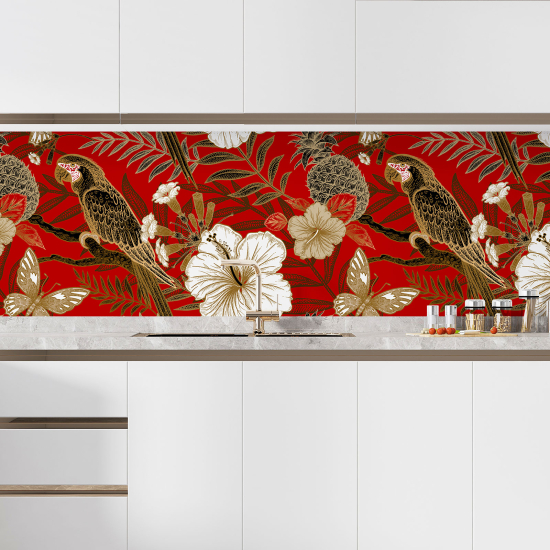 Self Adhesive Kitchen Splashback - Parrot flowers