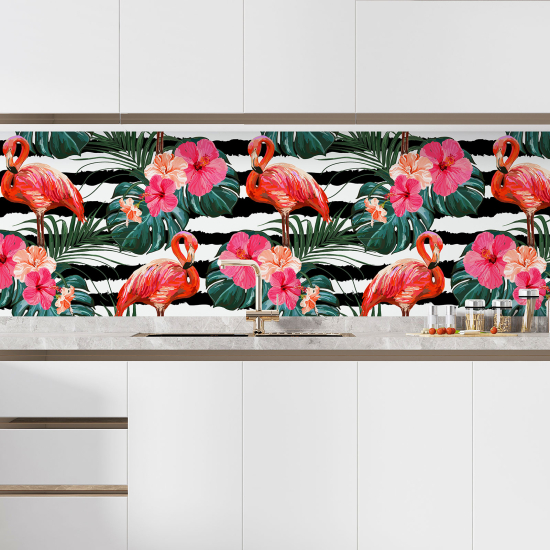 Self Adhesive Kitchen Splashback - Pink flamingos