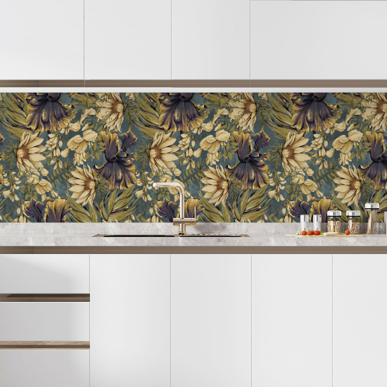 Self Adhesive Kitchen Splashback - Tropical flowers