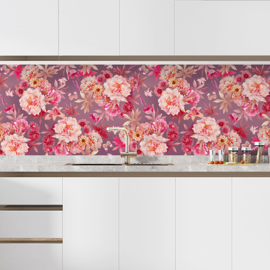 Self Adhesive Kitchen Splashback - Tropical flowers