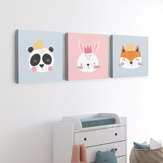 Set of 3 Children's Canvas Prints - Animal Kings