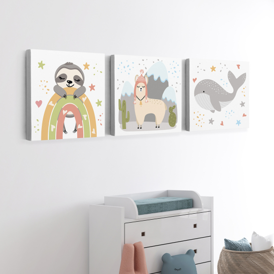 Set of 3 Children's Canvas Prints - Animals