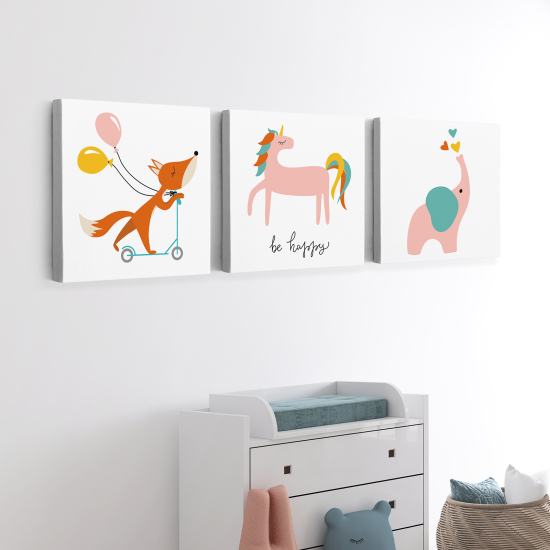 Set of 3 Children's Canvas Prints - Animals