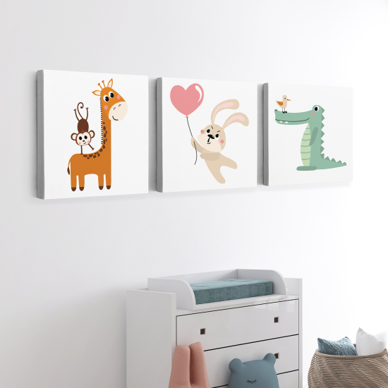 Set of 3 Children's Canvas Prints - Animals