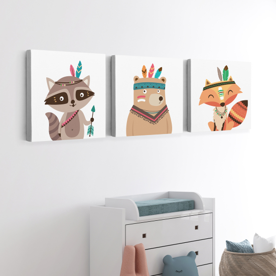 Set of 3 Children's Canvas Prints - Indian Animals