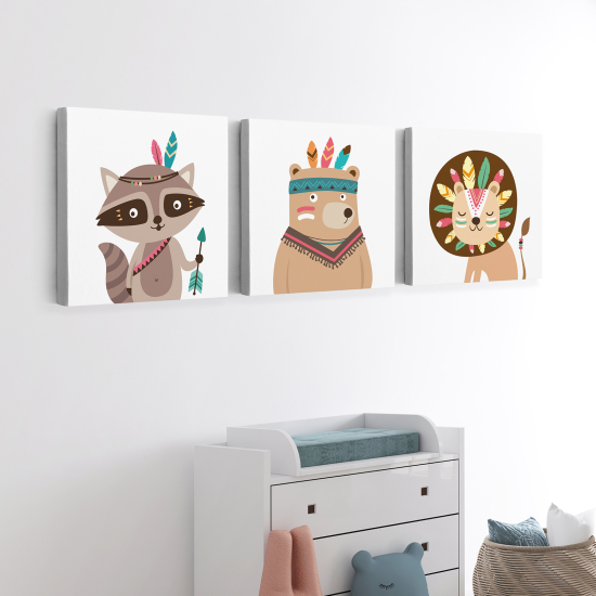 Set of 3 Children's Canvas Prints - Indian Animals