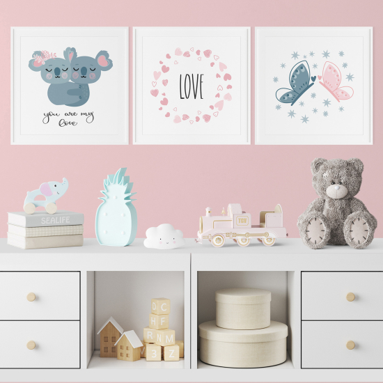 Set Of 3 Posters for Kids - Koalas Butterflies