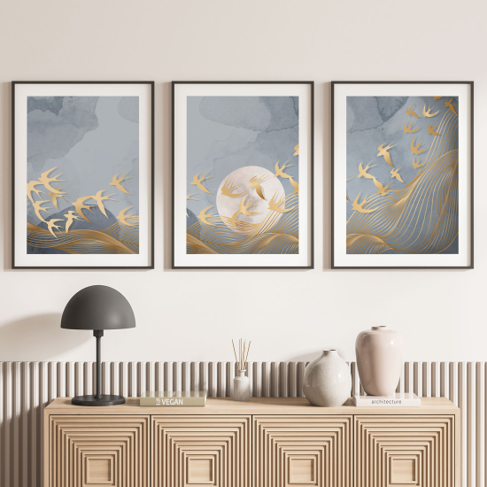 Set Of 3 Posters - Moon birds