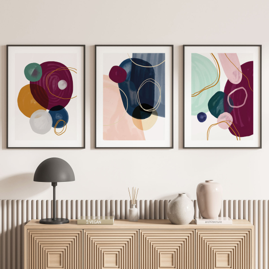 Set Of 3 Posters - Multicolored watercolor stains