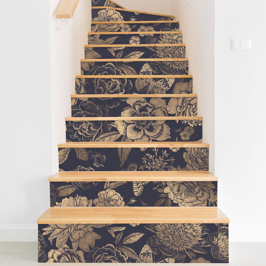 Stair riser stickers - Butterfly Flowers