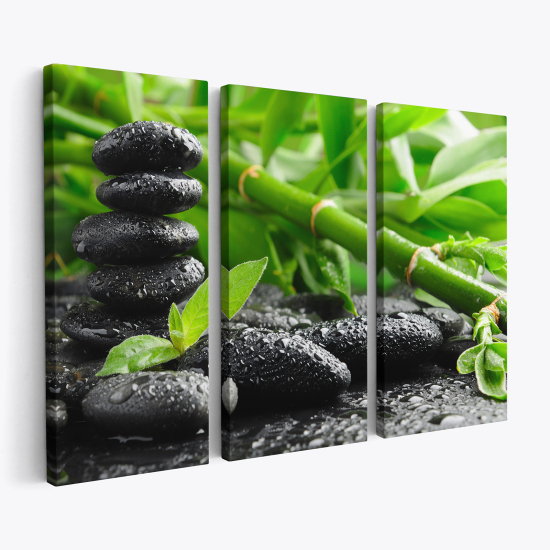 Triptych Canvas Prints - Bamboo Pebbles