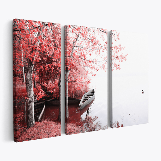 Triptych Canvas Prints - Boat on the lake