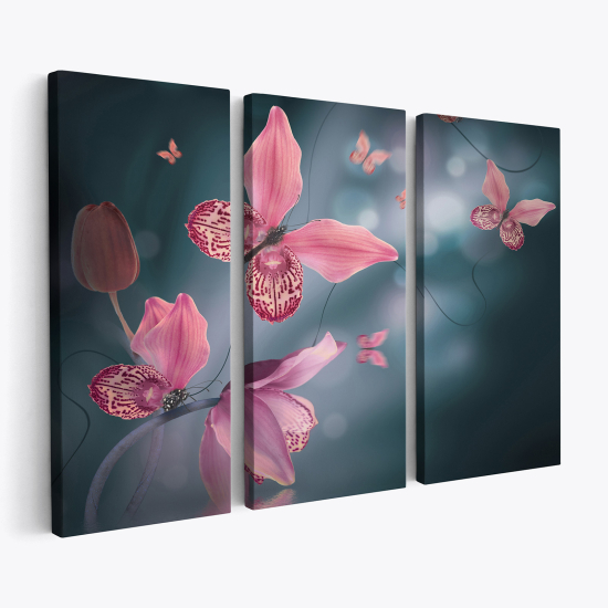 Triptych Canvas Prints - Butterfly Flowers