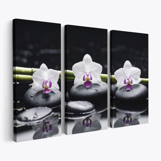 Triptych Canvas Prints - Flowers Pebbles