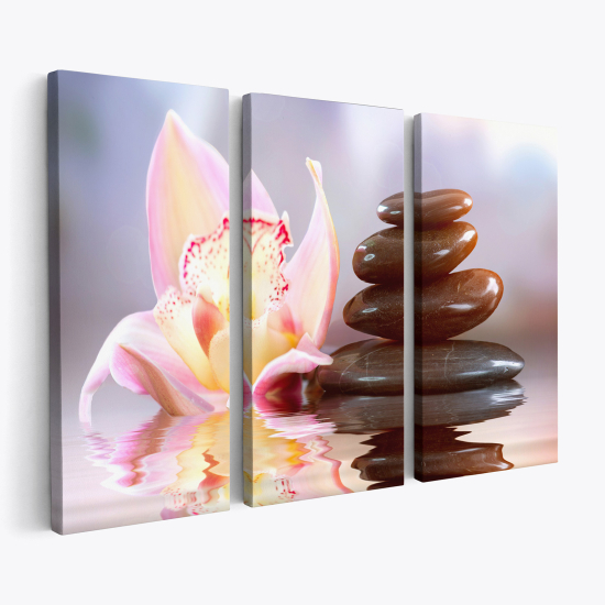 Triptych Canvas Prints - Flowers Pebbles