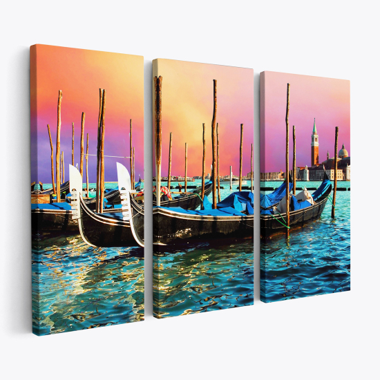 Triptych Canvas Prints - Gondolas Venice