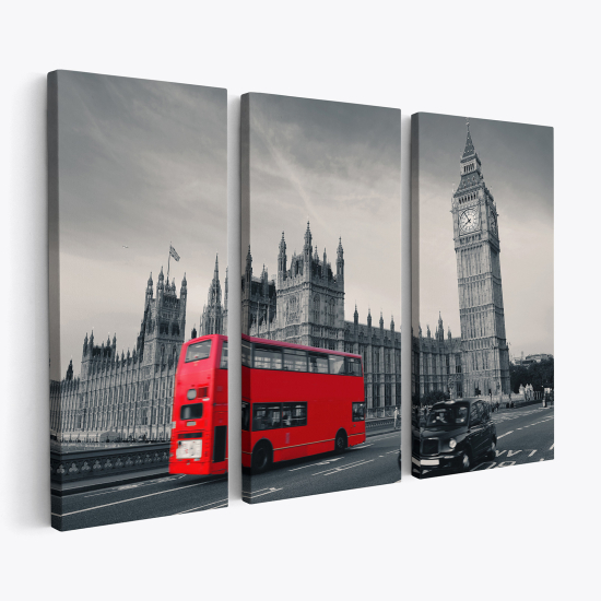 Triptych Canvas Prints - London bus Big Ben