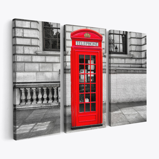 Triptych Canvas Prints - London Telephone Booth