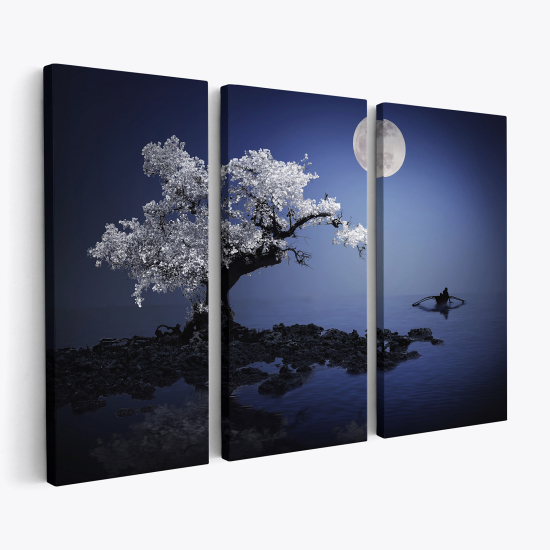 Triptych Canvas Prints - Mystical tree in the moonlight