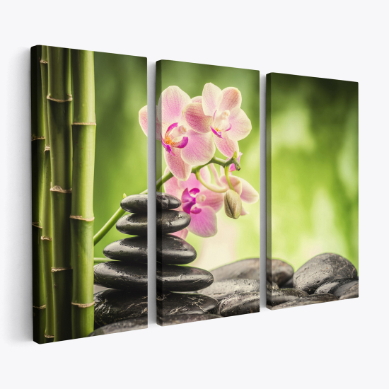 Triptych Canvas Prints - Orchid Pebbles