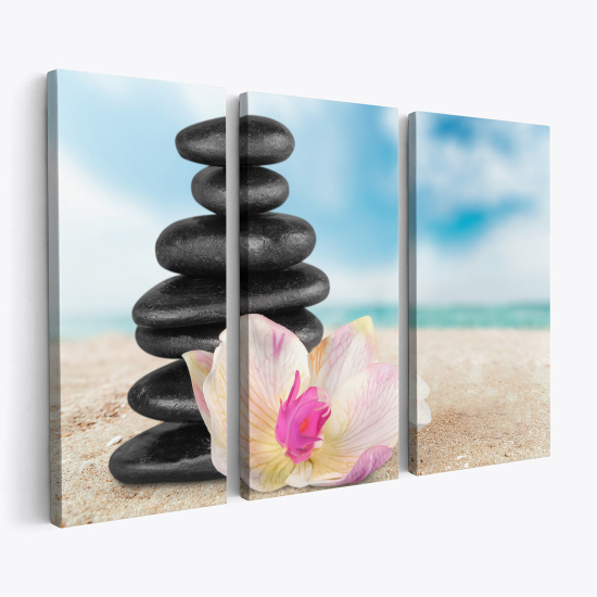 Triptych Canvas Prints - Orchid Pebbles