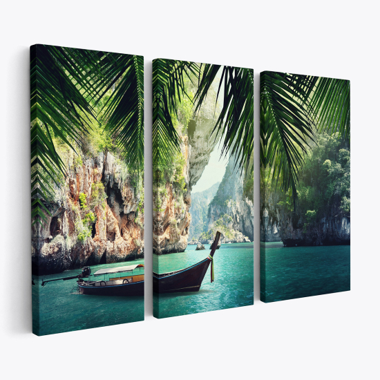 Triptych Canvas Prints - Paradise Beach Boat Thailand