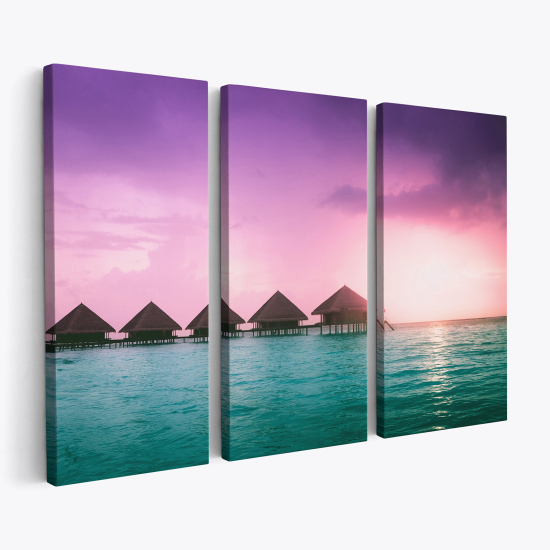 Triptych Canvas Prints - Paradise floating bungalows