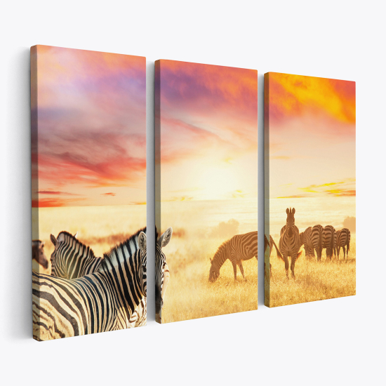 Triptych Canvas Prints - Savanna Zebras