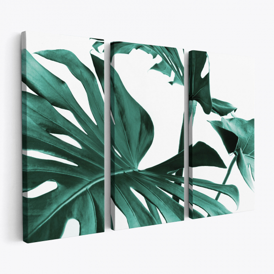 Triptych Canvas Prints - Tropical Monstera Leaves