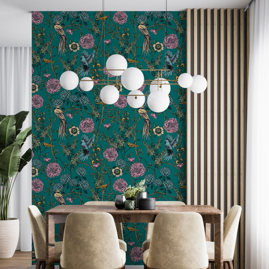 Wall Mural - Wallpaper - Flowers Birds