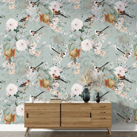 XL Wall Mural - Wallpaper - Flowers Birds