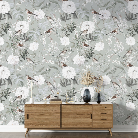 XL Wall Mural - Wallpaper - Flowers Birds