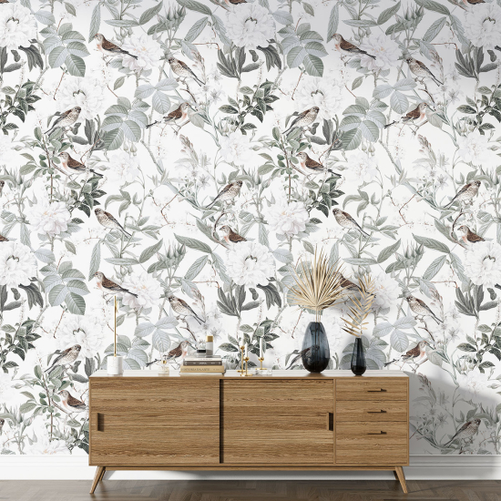 XL Wall Mural - Wallpaper - Flowers Birds