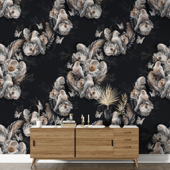 XL Wall Mural - Wallpaper - Flowers Birds