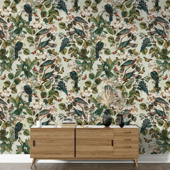 XL Wall Mural - Wallpaper - Flowers Birds