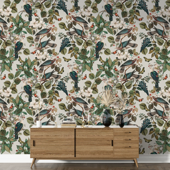 XL Wall Mural - Wallpaper - Flowers Birds