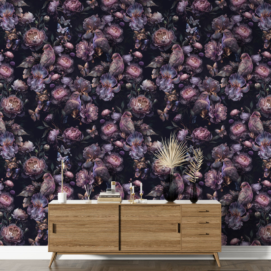 XL Wall Mural - Wallpaper - Flowers Birds