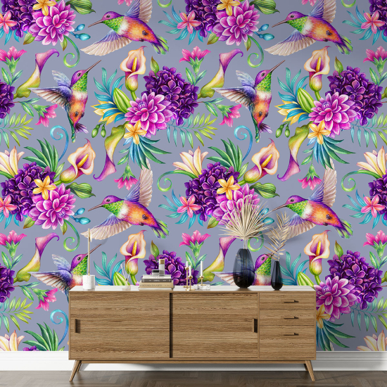 XL Wall Mural - Wallpaper - Flowers Birds