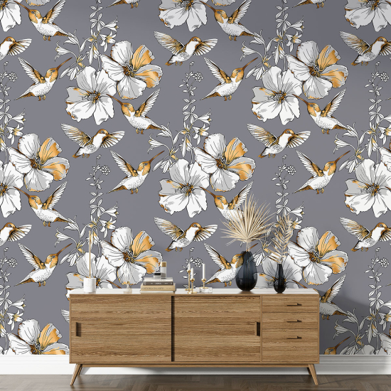 XL Wall Mural - Wallpaper - Flowers Birds