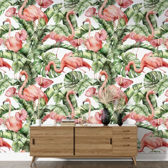 XL Wall Mural - Wallpaper - Pink Flamingos